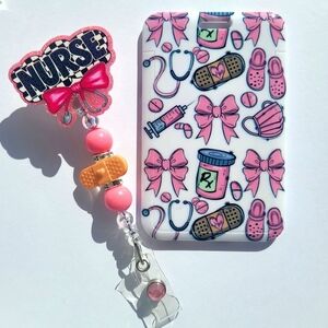 Hand Crafted Pink Nurse-Themed Badge Reel & ID Holder